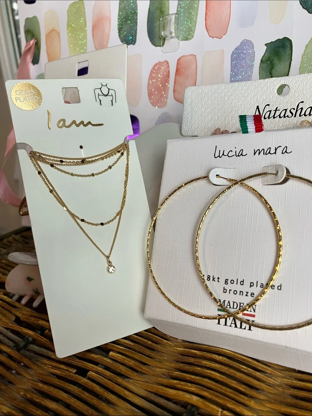 Lucia Mara & I am Gold-Plated Layered Necklace and Hoop Earring Set - Gold